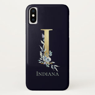 Goldmonogramm Buchstabe I Navy Blau Florale Name Case-Mate iPhone Hülle