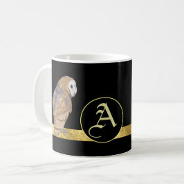 Goldmonogramm der Eule, schwarzer Hintergrund Kaffeetasse