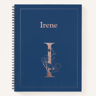 Goldmonogramm der personalisierten Rose, Initial I Notizbuch