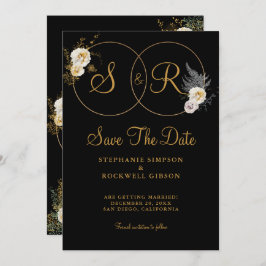 Goldmonogramm für die erste Hochzeit mit schwarzem Save The Date