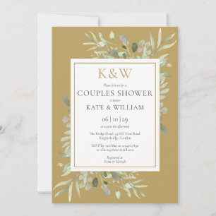 Goldmonogramm Grün Hochzeitspaar Brause Einladung