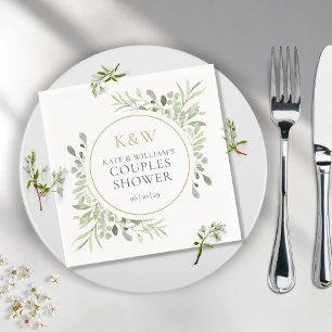 Goldmonogramm-Grünzeug-Hochzeitsparty für Paare Serviette