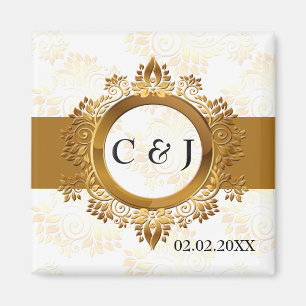 Goldmonogramm-Hochzeit speichern Sie die Dattelmag Magnet