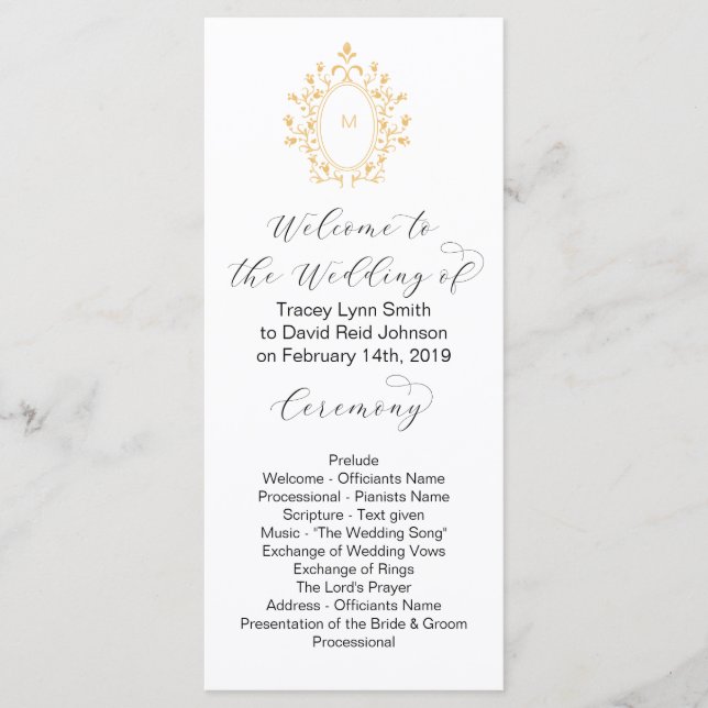 Goldmonogramm-Initial Minimal Hochzeitsprogramm Programm (Vorderseite)