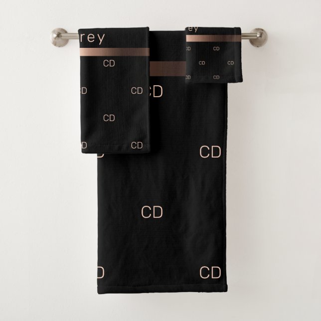 Goldmonogramm-Initialname der schwarzen Rose Badhandtuch Set (Insitu)