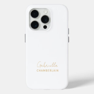 Goldmonogramm Modernes Minimalweiß iPhone 15 Pro Hülle