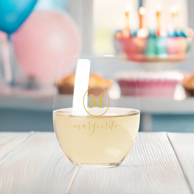 Goldmonogramm Weinglas Ohne Stiel (Insitu (Baby Party))