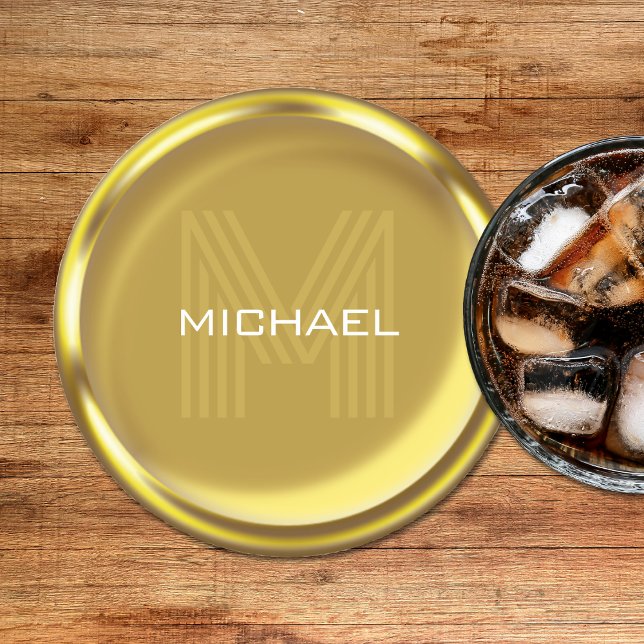 Goldmünzname Monogram Runder Pappuntersetzer (Gold Coin Name Monogram Initial Round Paper Coaster
)