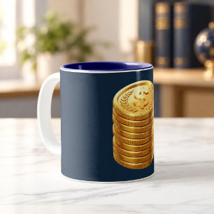 Goldmünzstapel Navy- und Gold-Tasse Zweifarbige Tasse