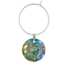 Goldmusikclef-Herz auf Regenbogen-Glitzer-Charme Glasmarker