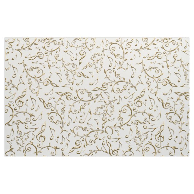 GoldMusiknoten auf Weiß oder irgendeinem Stoff (Fat Quarter (45,7 x 55,9 cm))