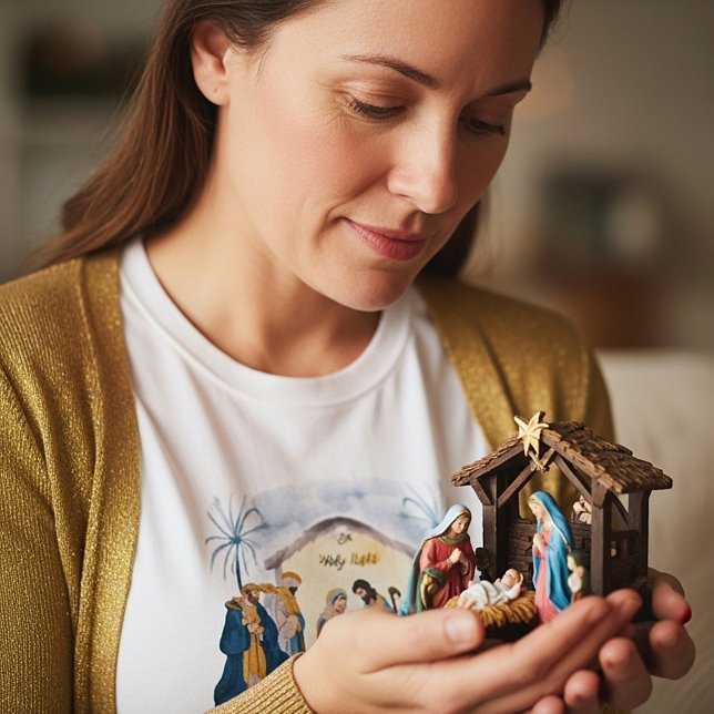 Goldnahrung und blaue Krippe "O Heilige Nacht" T - T-Shirt (Von Creator hochgeladen)