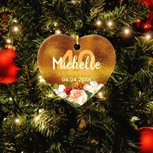 Goldname des 40. Geburtstags der Blume Keramik Ornament