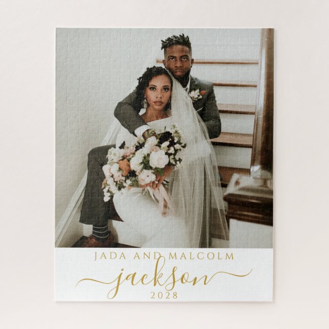 Goldname-Monogramm für das Hochzeitsstift Foto Puzzle (Vertikal)