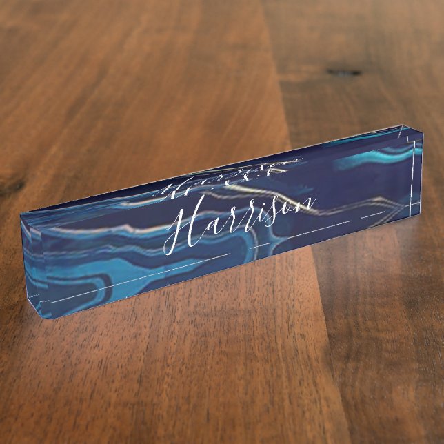 Goldname und Monogram für die blaue Gate   Namensplakette (Seite)