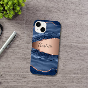 Goldnamensskript der Rose Blauer Marmor Case-Mate iPhone 14 Hülle