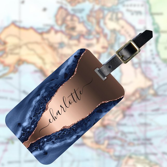 Goldnamensskript der Rose Blauer Marmor Gepäckanhänger (Von Creator hochgeladen)