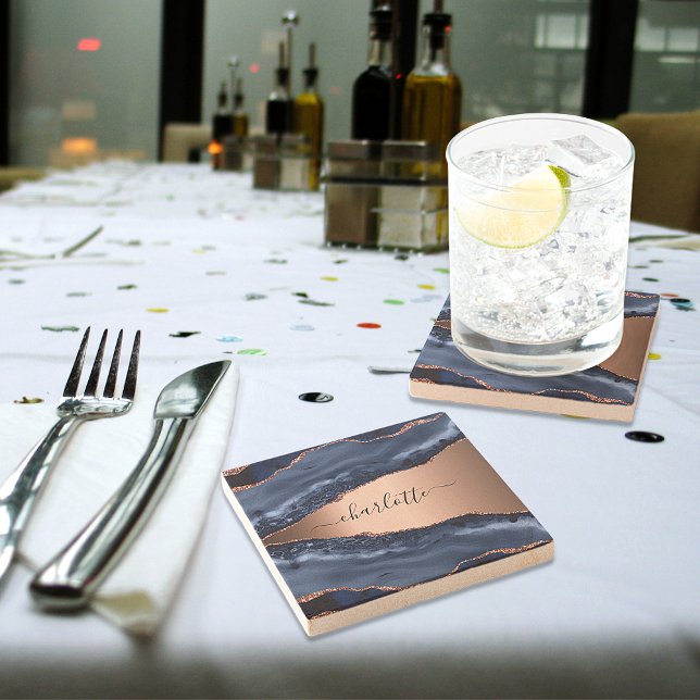 Goldnamensskript der Rose Blauer Marmor Steinuntersetzer (Von Creator hochgeladen)