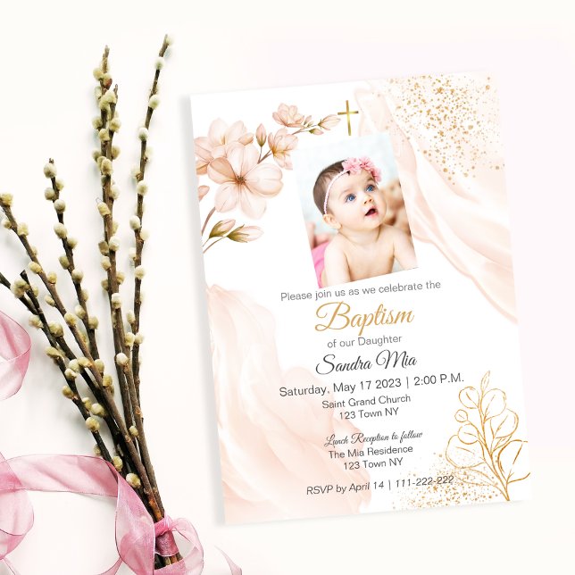 Goldneutrale Taufeinladung Einladung (Gold Neutral Baptism Invite)