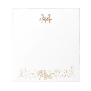 Goldneutraler Pop Hundeschema Elegantes Monogramm Notizblock