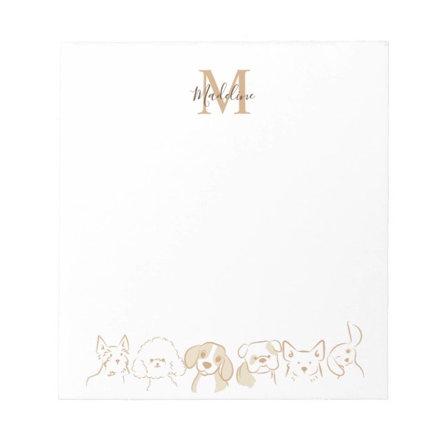 Goldneutraler Pop Hundeschema Elegantes Monogramm Notizblock (Vorderseite)