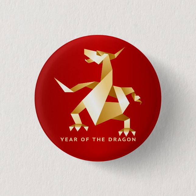 GoldOrigami Jahr des Drachen auf Rot Button (Vorderseite)