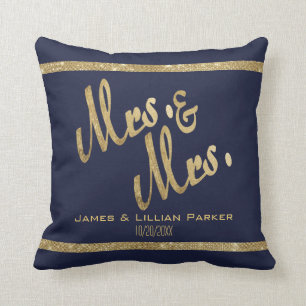 GoldPaillette-Streifen-Marine-Blau-Herr und Frau Kissen