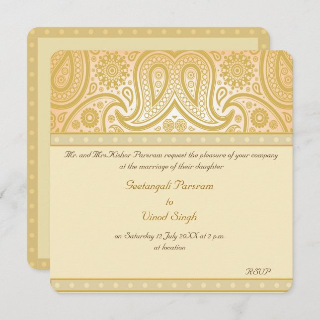 Goldpaisley Hindu Hochzeit Einladung (Vorne/Hinten)