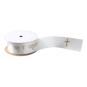 Goldpalm Cross Personalisierte Taufe Satinband