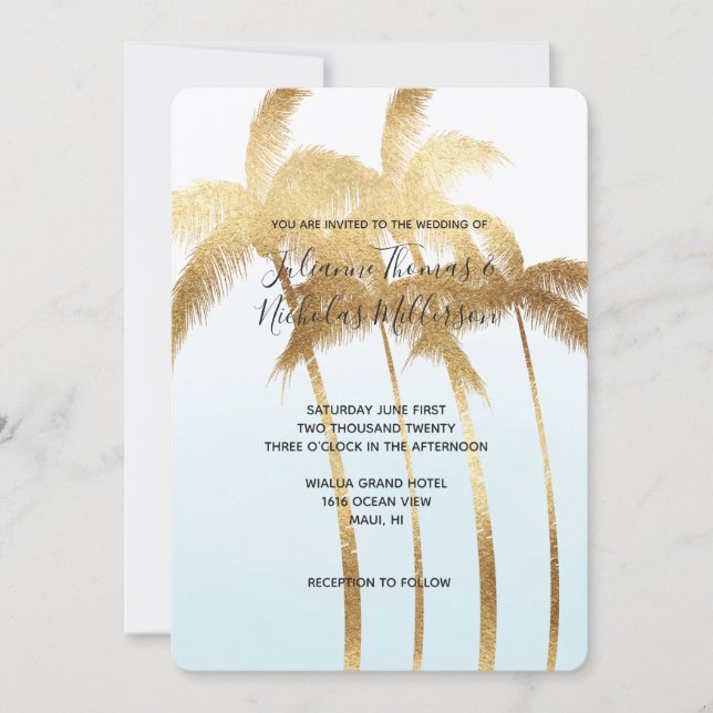 Goldpalm Trees Ombre Wedding Einladung (Vorderseite)