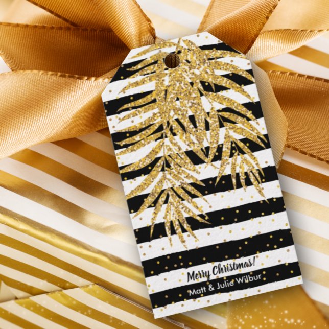 Goldpalme auf schwarzen und weißen Streifen Geschenkanhänger (Von Creator hochgeladen)