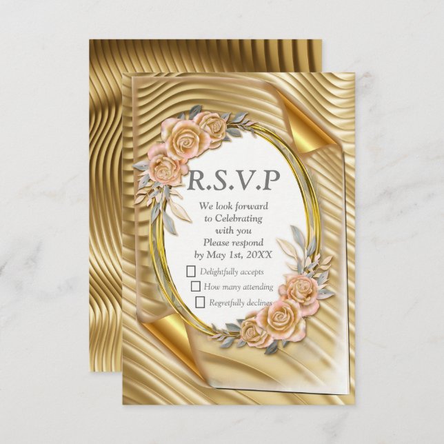 Goldpapier mit eleganten Rose RSVP Karte (Vorne/Hinten)