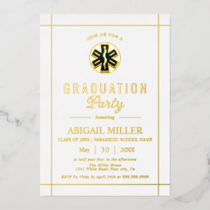 Goldparamedic-EMT-Klasse des weißen Abschlusses 20 Folieneinladung