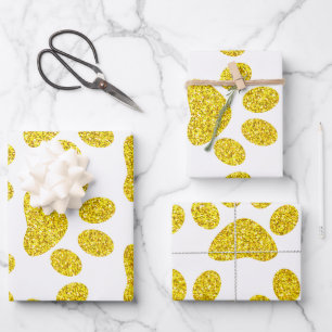 Goldpaw-Druckmuster Golden White Niedlich Glittery Geschenkpapier Set