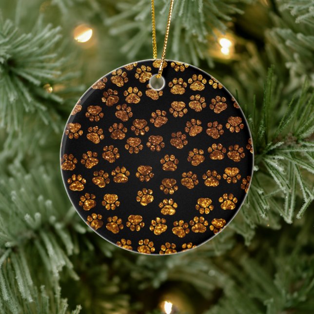 Goldpaws, Glitzer Paws, Gold-Glitzer, Hundebahnen Keramik Ornament (Baum)