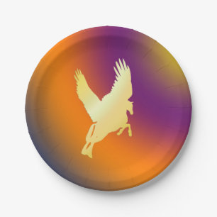 Goldpegasus-Fliegen in Sonnenaufgang-Pappteller Pappteller