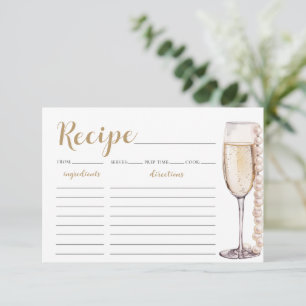 Goldperlen und Prosecco Brautparty Rezept-Karte Einladung