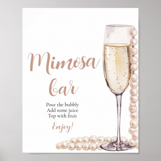Goldperlen und Prosecco Champagner Mimosa Bar Sign Poster (Vorne)