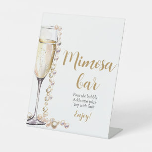 Goldperlen und Prosecco Champagner Mimosa Bar Sign Sockelschild