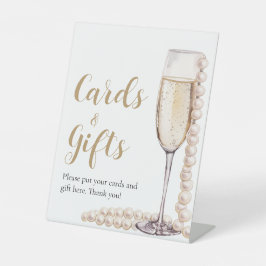 Goldperlen und Prosecco Champagnerkarten und -gesc Sockelschild