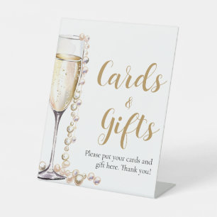 Goldperlen und Prosecco Champagnerkarten und -gesc Sockelschild