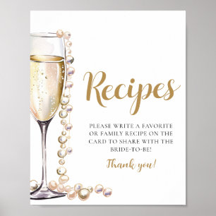 Goldperlen und Prosecco Champagnerrezepte Zeichen Poster