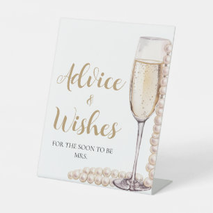 Goldperlen und Prosecco-Rat und Wünsche Unterschri Sockelschild