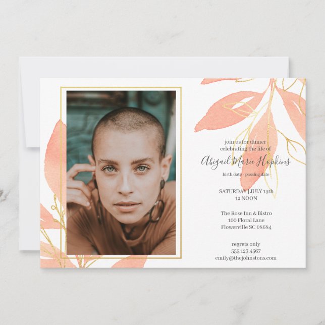 Goldpfirsich-Blumenfeier des Leben-Begräbnisses Dankeskarte (Vorderseite)