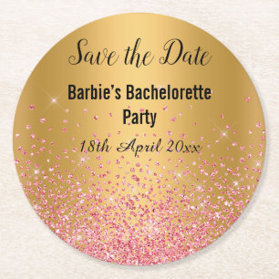 GOLDPINK SPARKLE ELEGANT SAVE THE DATE RUNDER PAPPUNTERSETZER