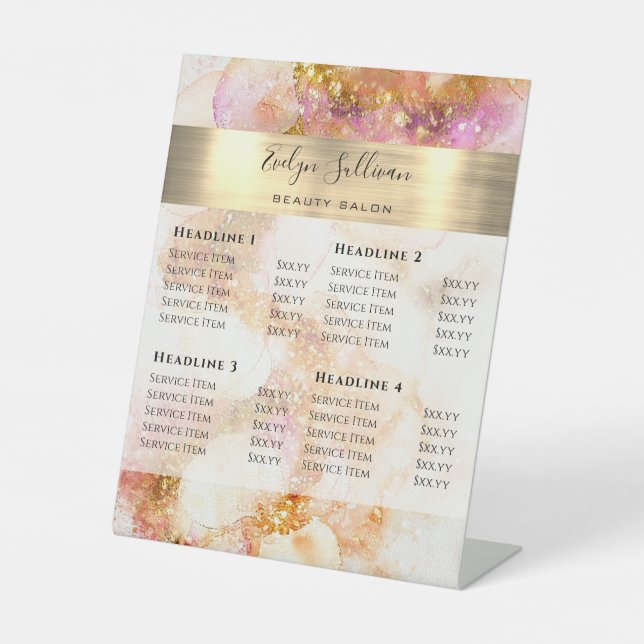 Goldpinke Aquarellfarben-Imitate - Preisliste Sockelschild (Vorderseite)