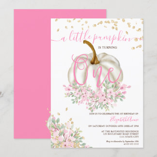 Goldpinke Blumenkürbis Aquarellfarbe erster Geburt Einladung