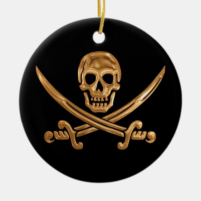 GoldPiratenflagge Keramikornament (Vorne)