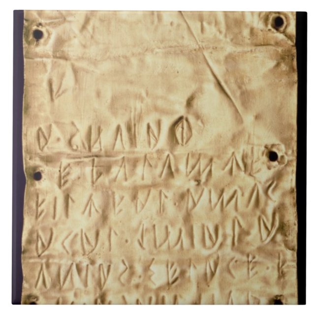 Goldplatte mit "kurzer" Etruscan Aufschrift, von Fliese (Vorderseite)