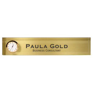 Goldplatte mit Uhr Namensplakette